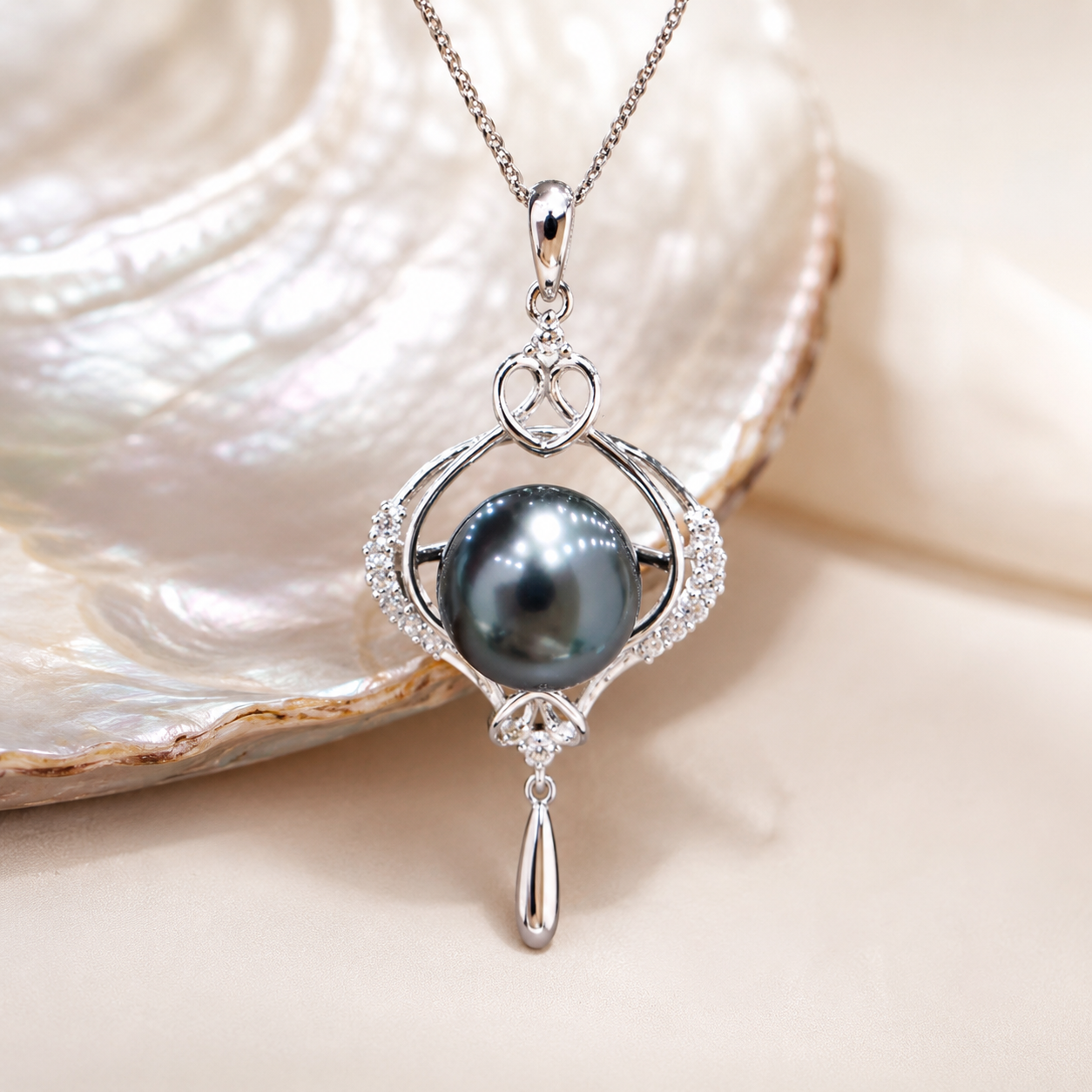 Collier Pendentif Perle de Tahiti Noire 10-11 mm – Argent 925