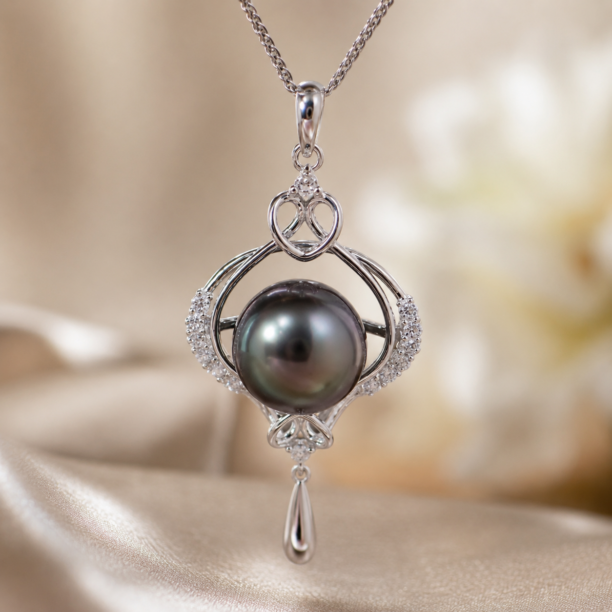 Collier Pendentif Perle de Tahiti Noire 10-11 mm – Argent 925