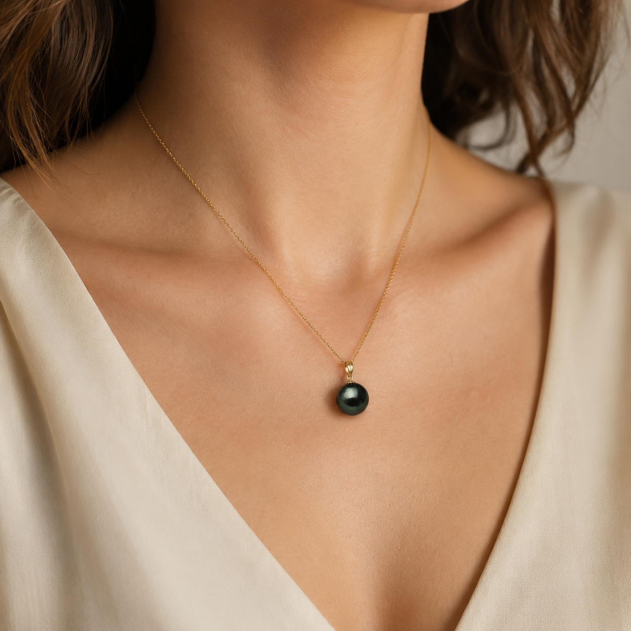 Pendentif Perle de Tahiti Noire AA+ – Or 18K