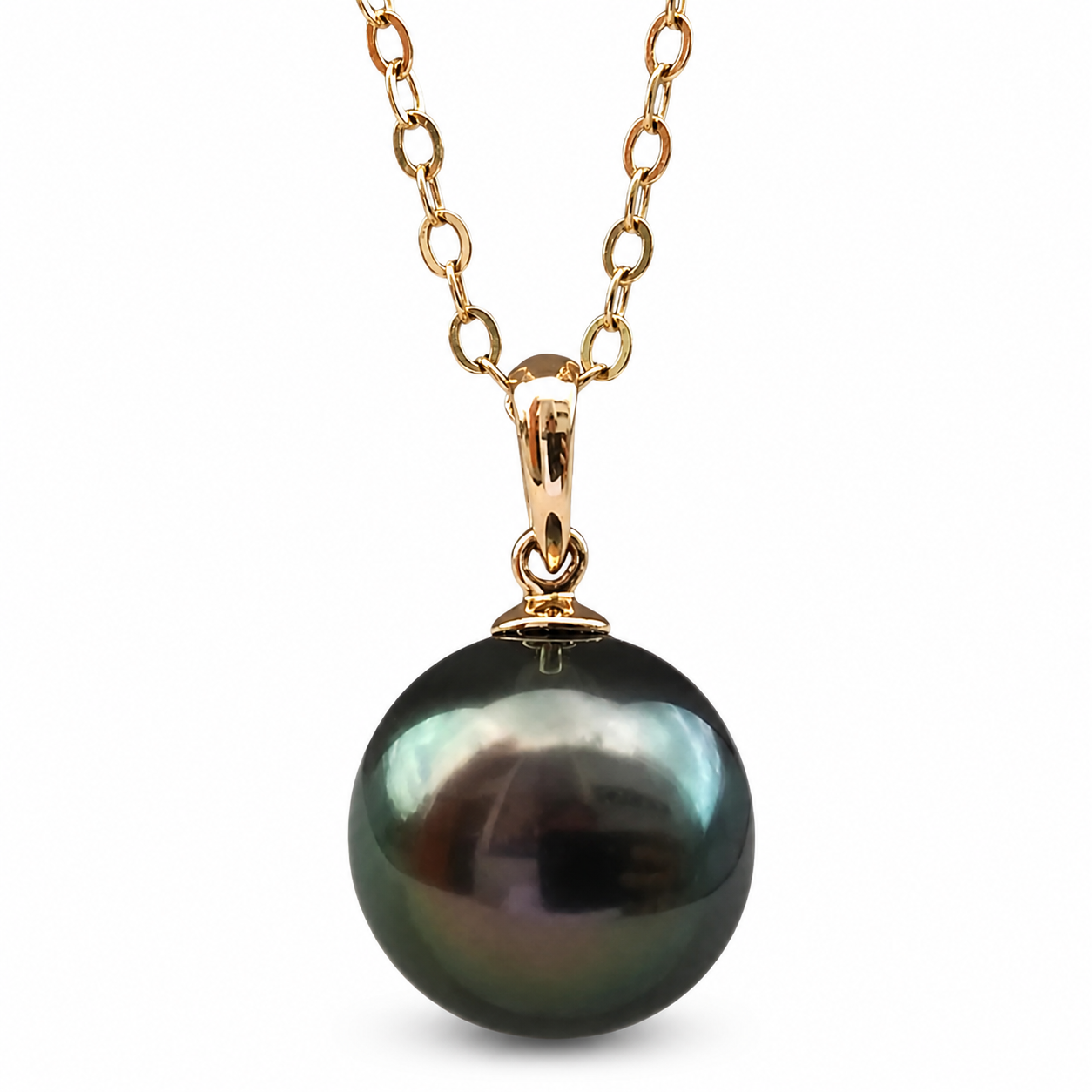 Collier Pendentif Perle de Tahiti Verte Paon