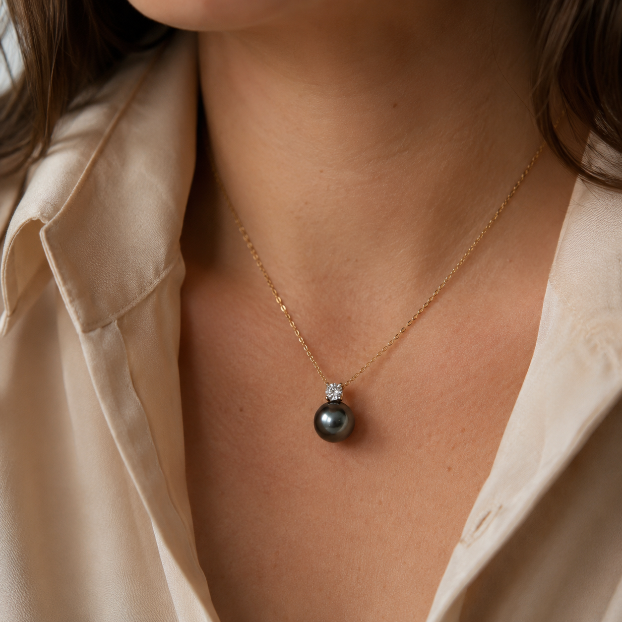 Collier Pendentif Perle de Tahiti Noire – Or 18K