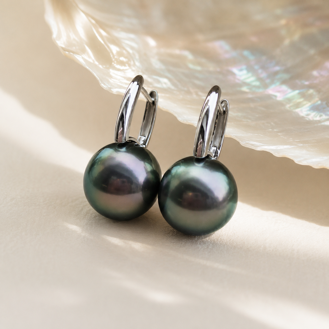 Boucles d'Oreilles Perle de Tahiti Verte 9-10 mm – Argent 925