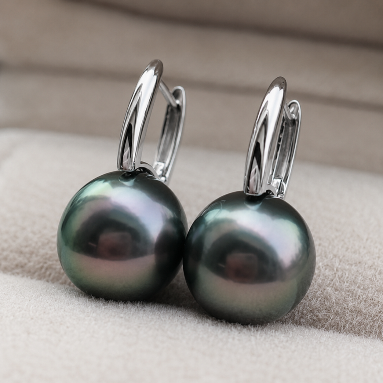Boucles d'Oreilles Perle de Tahiti Verte 9-10 mm – Argent 925
