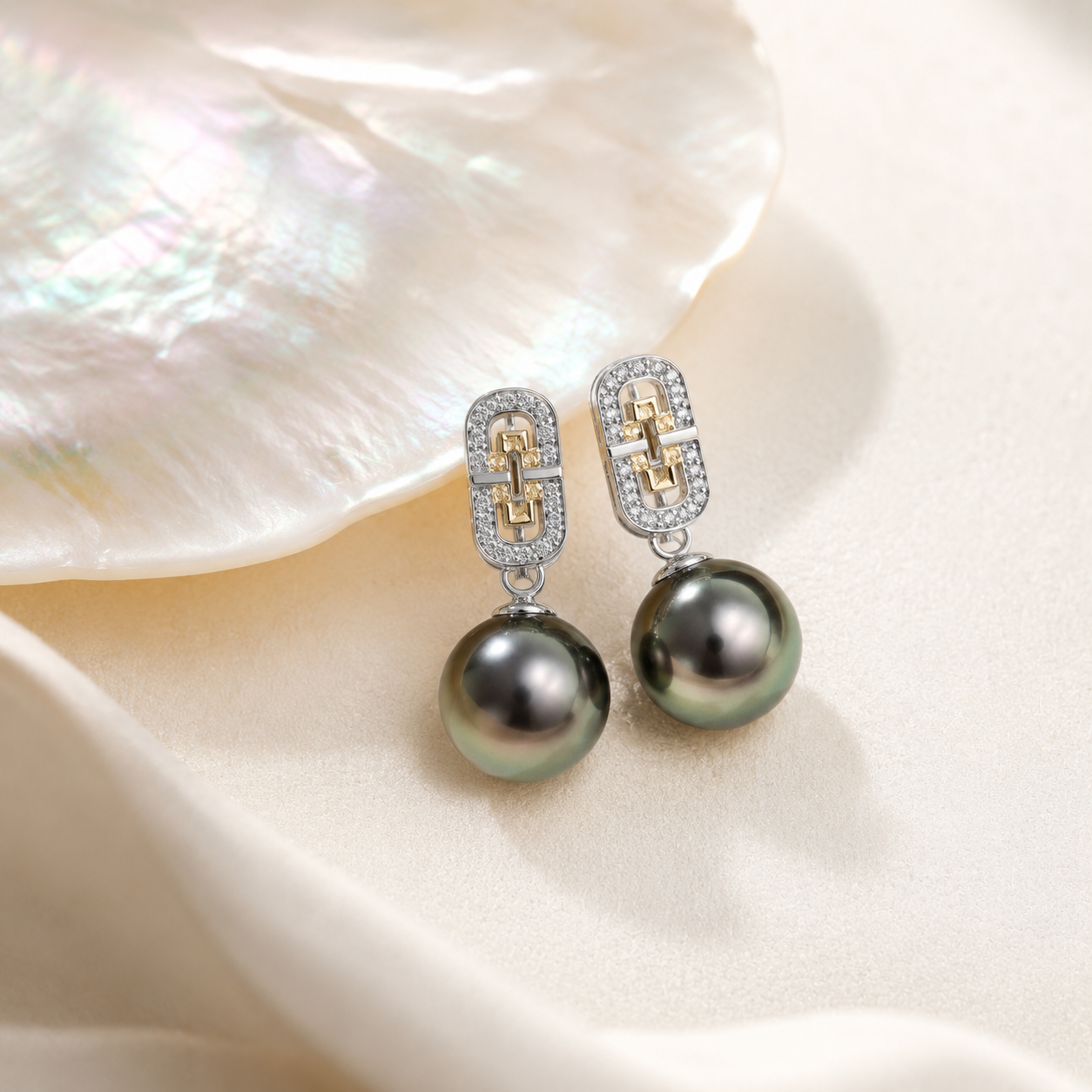 Boucles d'Oreilles Perle de Tahiti Verte 9-11 mm – Argent 925