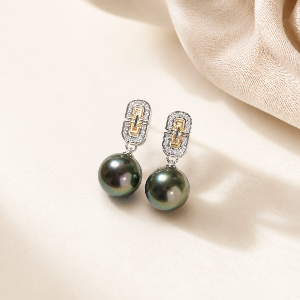 Boucles d'Oreilles Perle de Tahiti Verte 9-11 mm – Argent 925