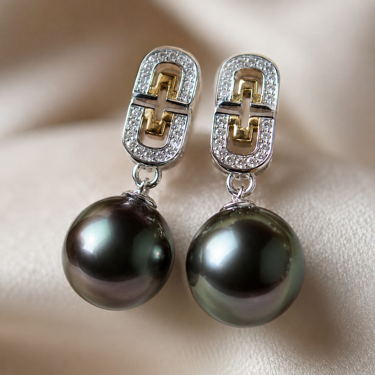 Boucles d'Oreilles Perle de Tahiti Verte 9-11 mm – Argent 925