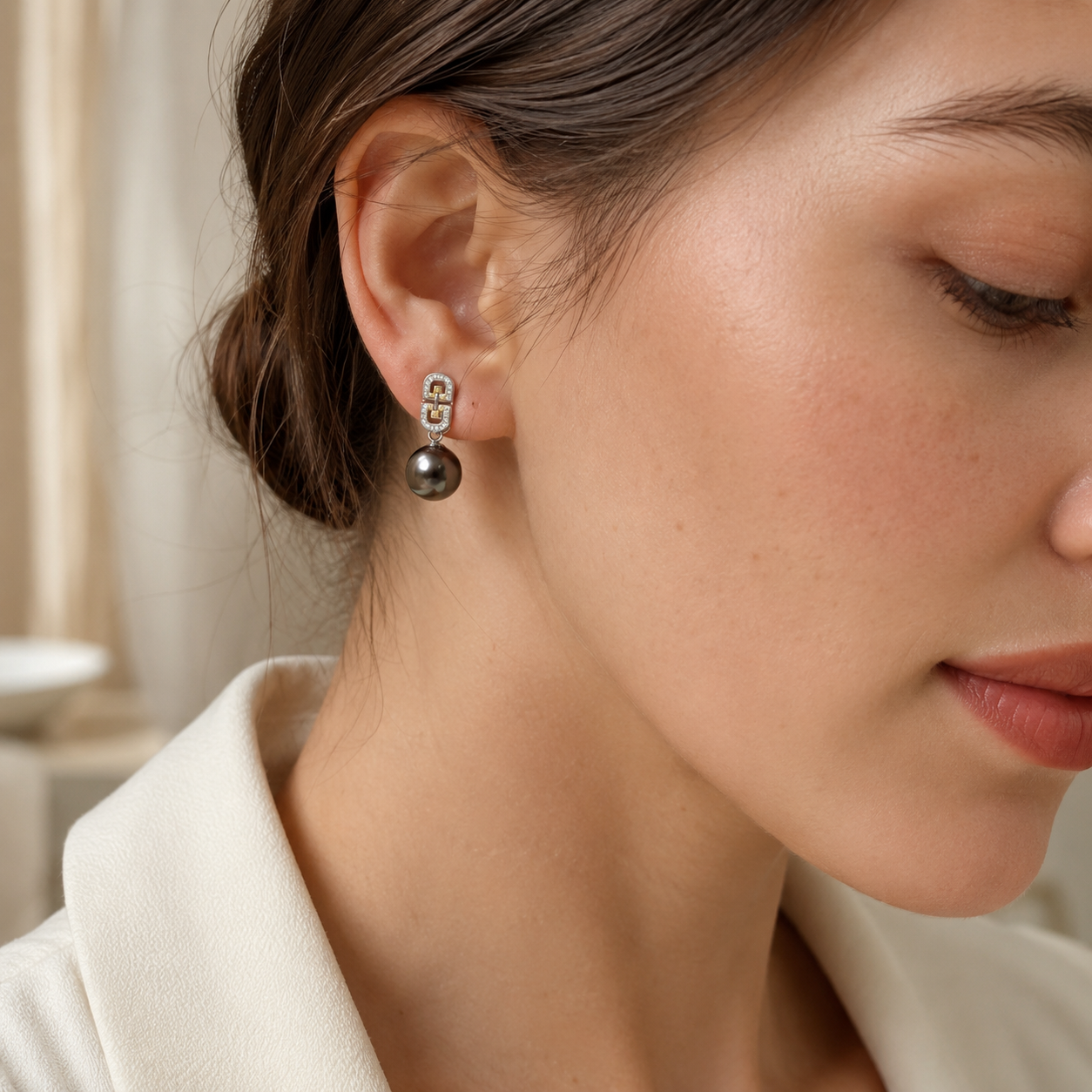 Boucles d'Oreilles Perle de Tahiti Verte 9-11 mm – Argent 925