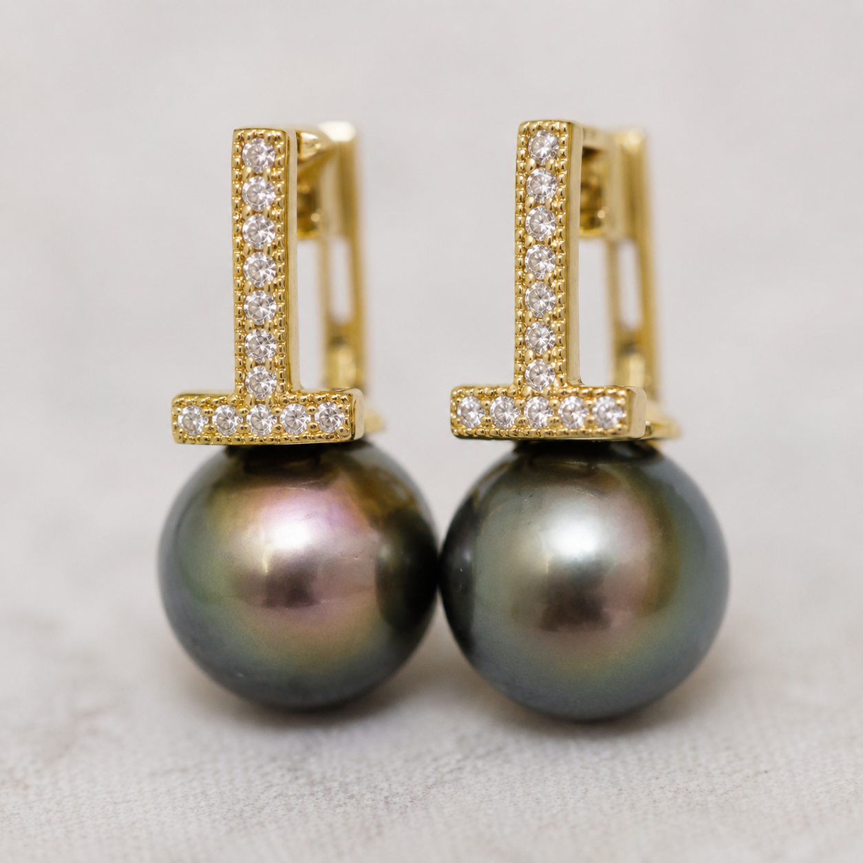 Boucles d'Oreilles Perle de Tahiti Verte Ronde 10-11 mm – Argent 925