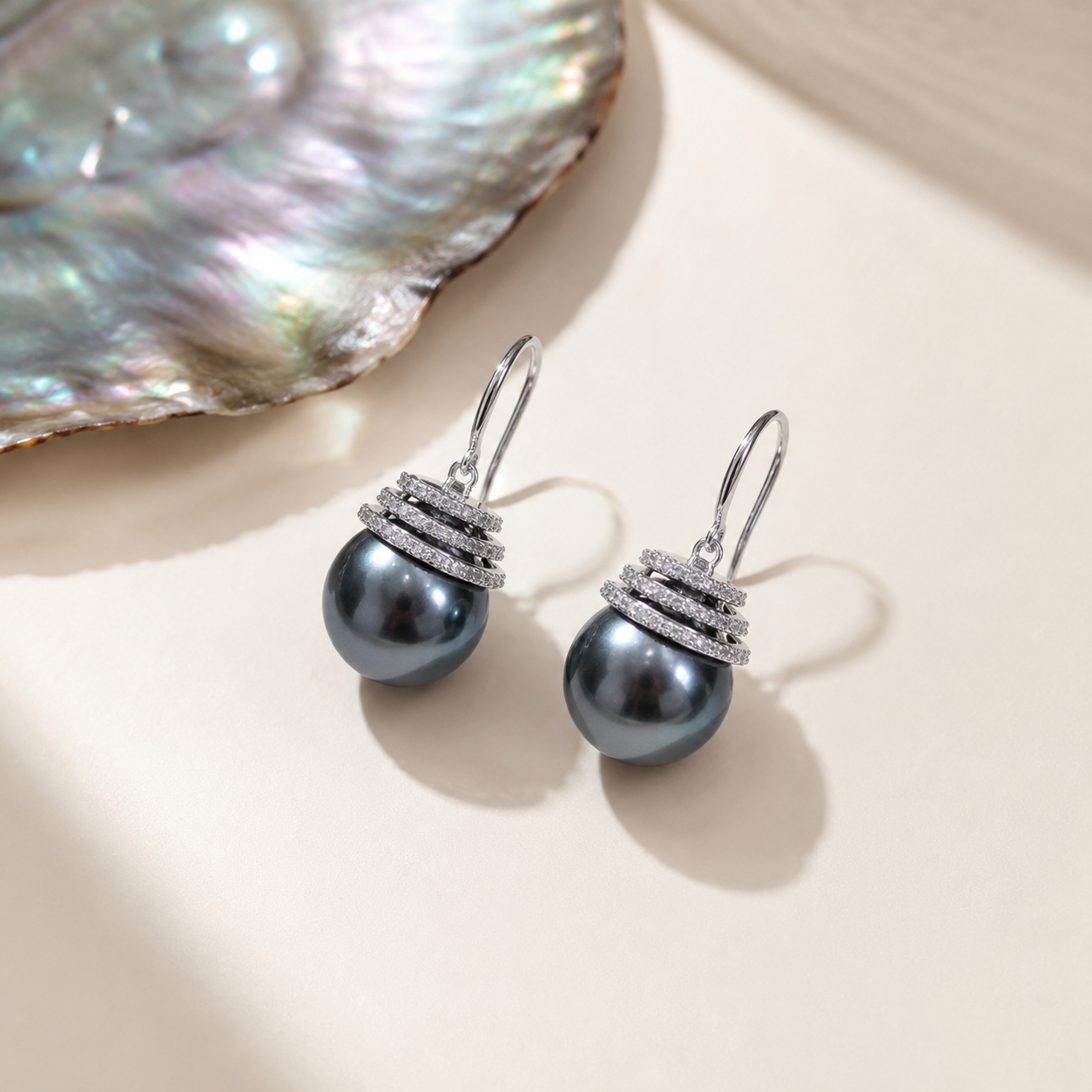 Boucles d'Oreilles Perle de Tahiti Verte 10-11 mm Pendantes – Argent 925