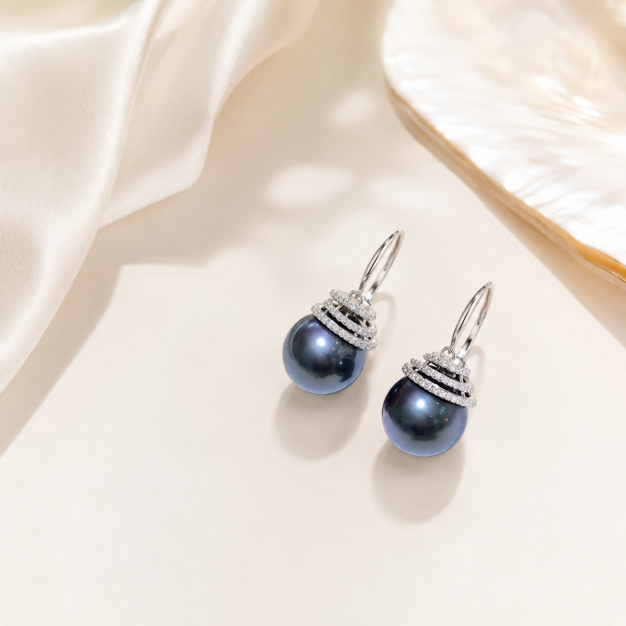Boucles d'Oreilles Perle de Tahiti Verte 10-11 mm Pendantes – Argent 925