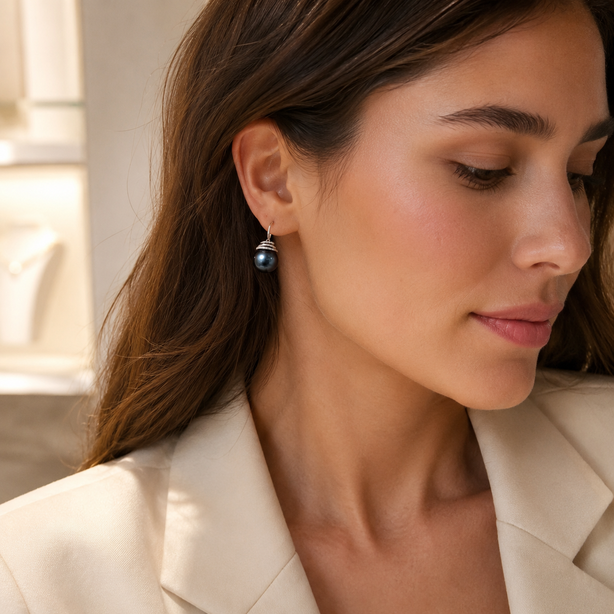 Boucles d'Oreilles Perle de Tahiti Verte 10-11 mm Pendantes – Argent 925