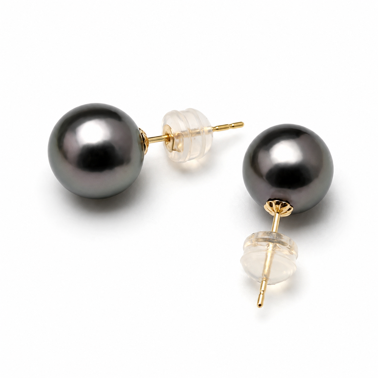 Puces d'Oreilles Perle de Tahiti Noire Ronde