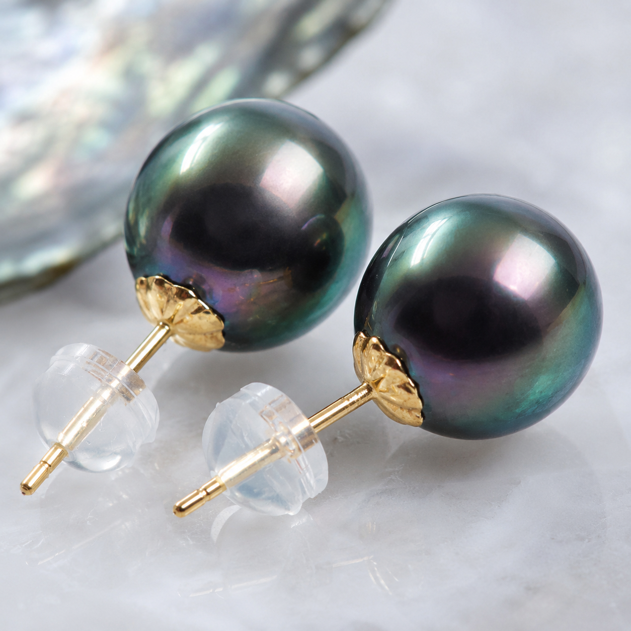 Boucles d'Oreilles Perle de Tahiti Noire