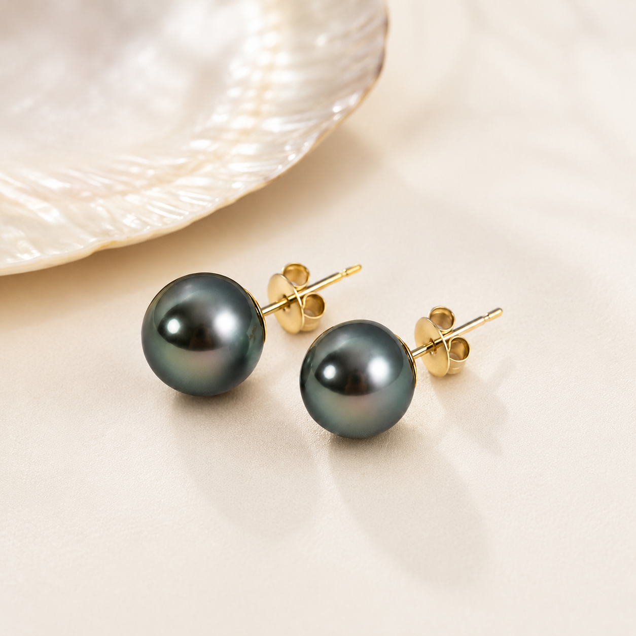 Boucles d'Oreilles Perle de Tahiti Verte 12 mm – Or 14K
