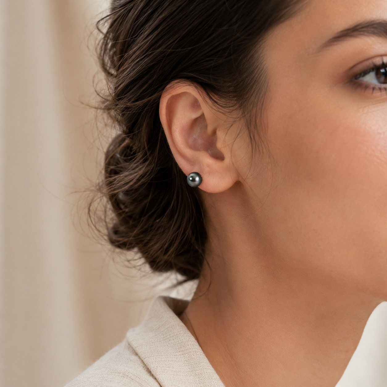Boucles d'Oreilles Perle de Tahiti Verte 12 mm – Or 14K