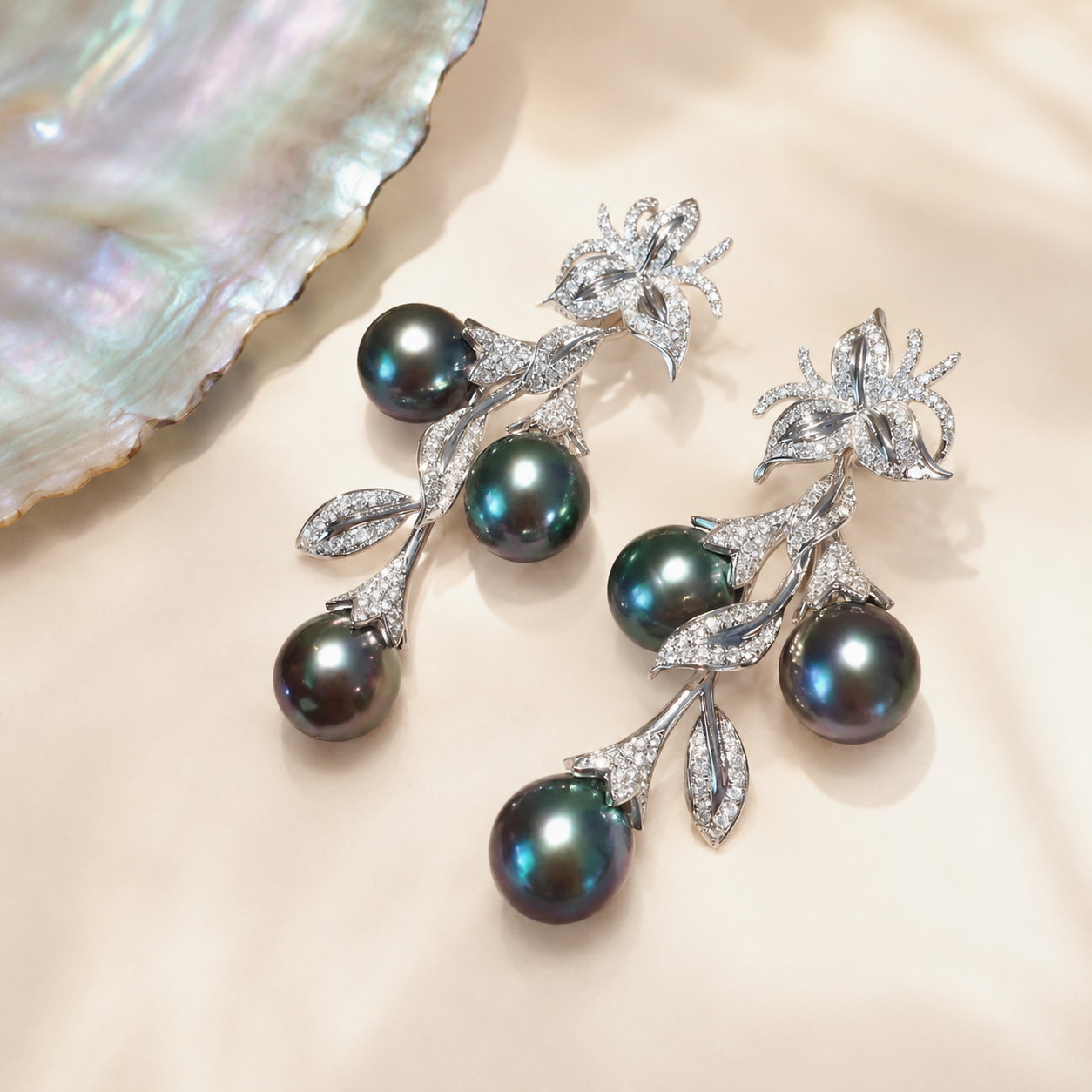 Boucles d'Oreilles Perle de Tahiti Verte 8-9 mm – Argent 925
