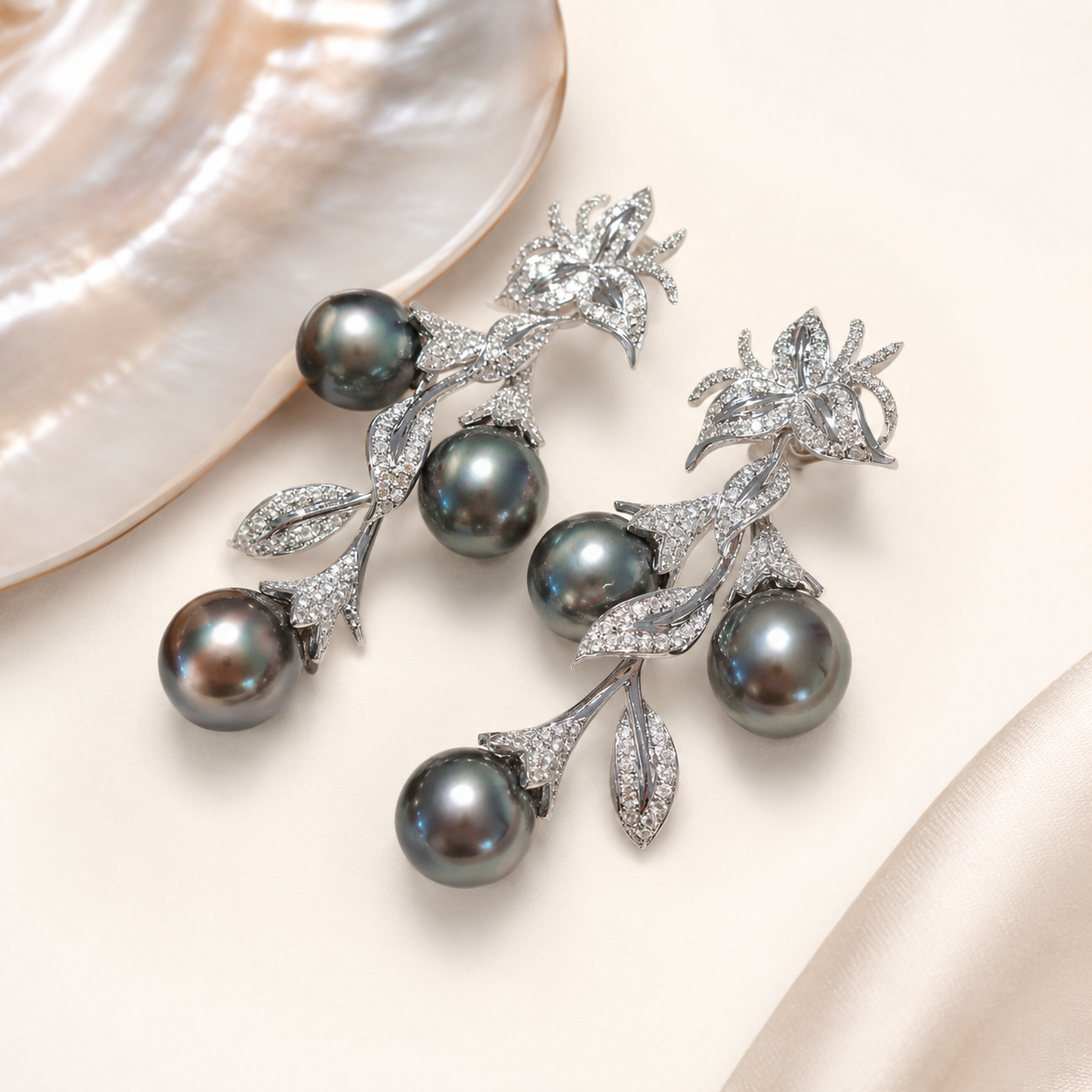 Boucles d'Oreilles Perle de Tahiti Verte 8-9 mm – Argent 925