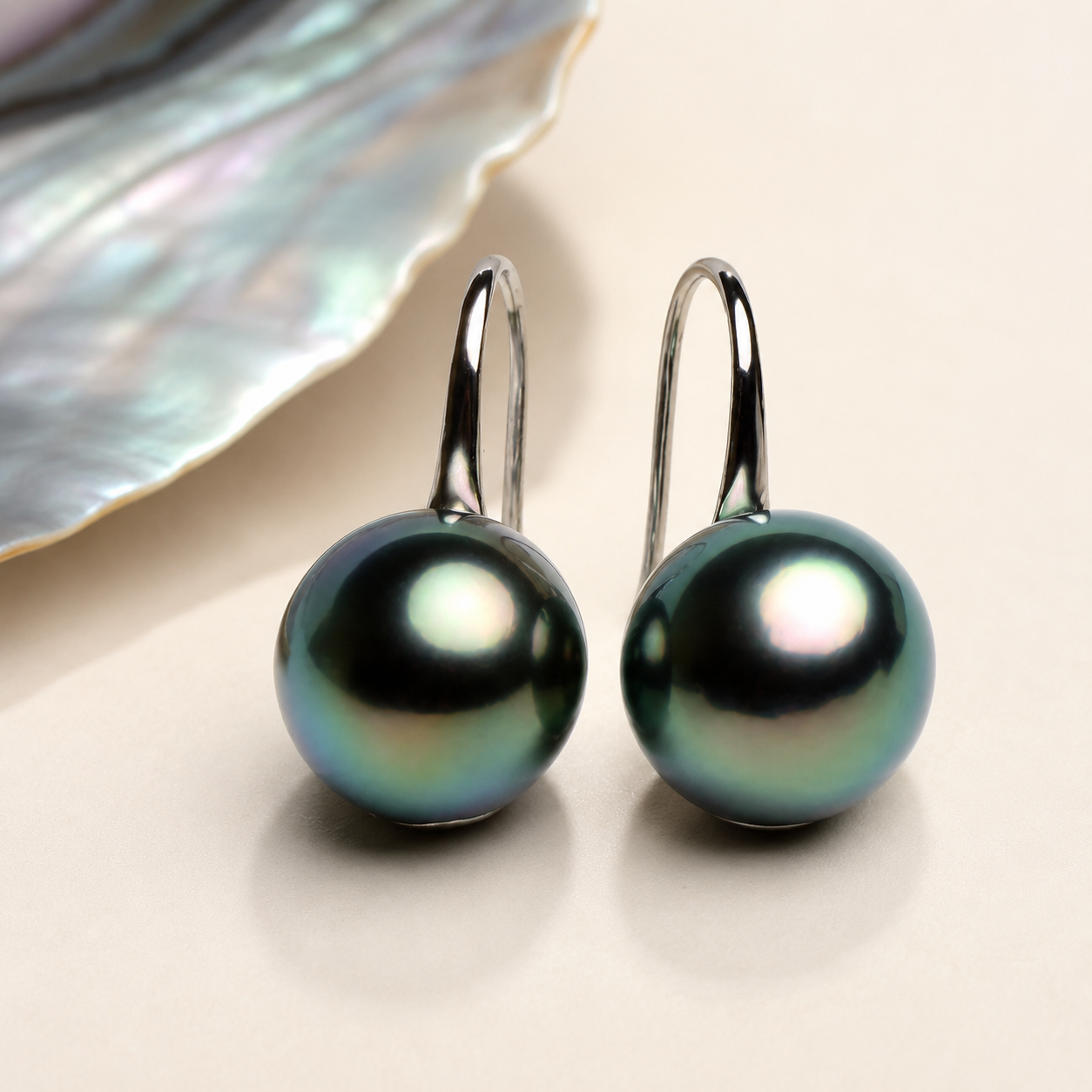 Boucles d'Oreilles Pendantes Perle de Tahiti 10-12 mm – Argent