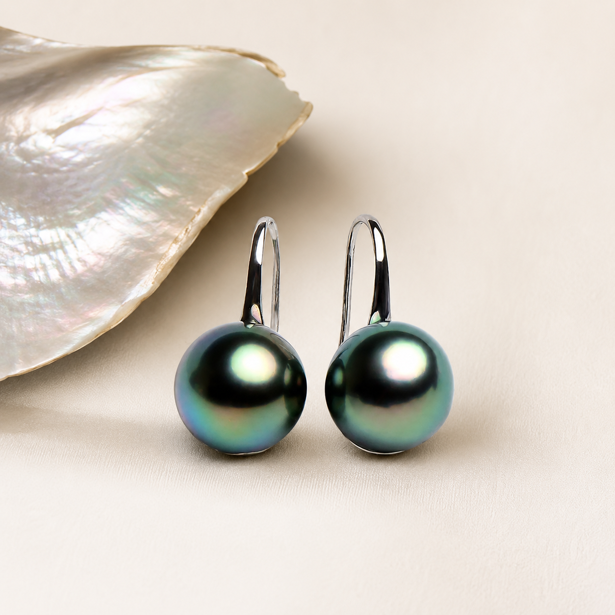 Boucles d'Oreilles Pendantes Perle de Tahiti 10-12 mm – Argent