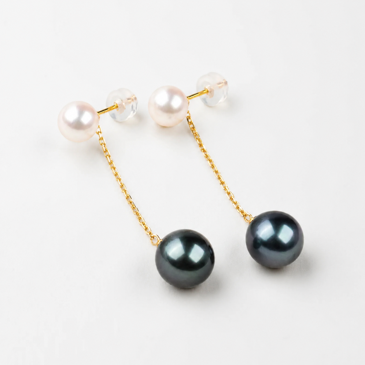 Boucles d'Oreilles Perle de Tahiti Noire & Perle Akoya