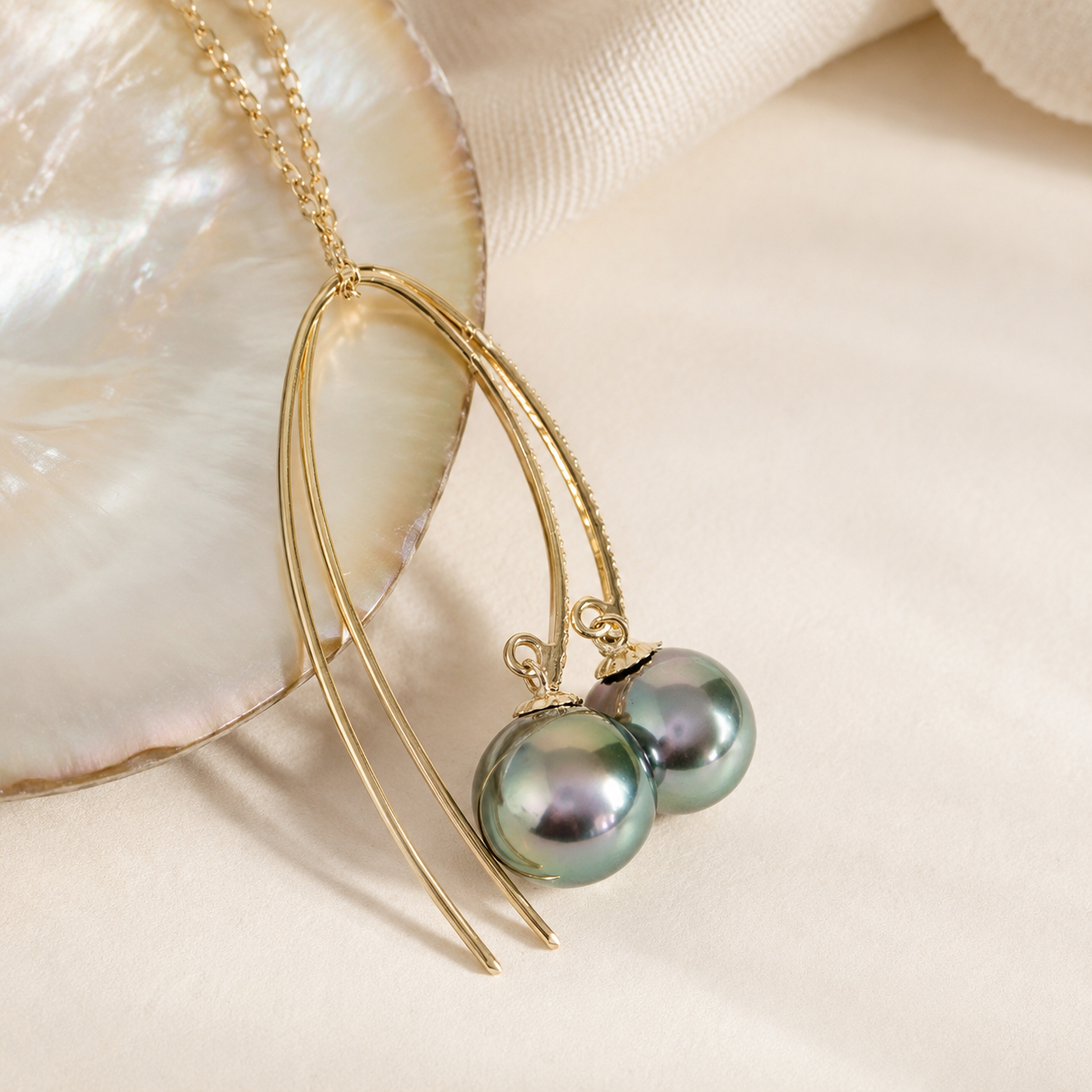 Boucles d'Oreilles Perle de Tahiti Verte 10-11 mm – Argent 925