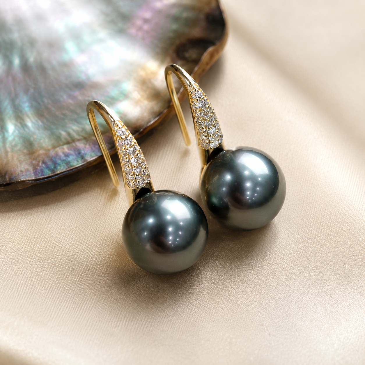 Boucles d'Oreilles Perle de Tahiti Noire 9-10 mm Argent 925