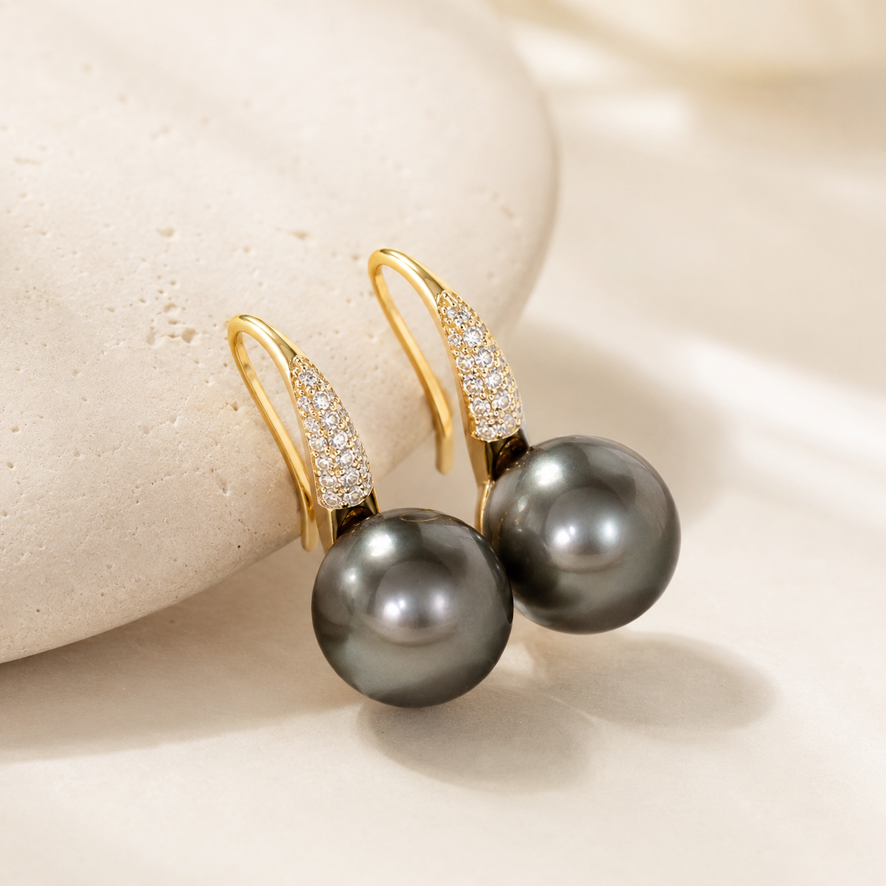 Boucles d'Oreilles Perle de Tahiti Noire 9-10 mm Argent 925