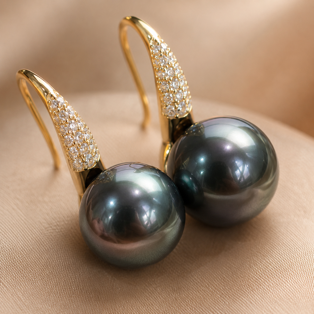 Boucles d'Oreilles Perle de Tahiti Noire 9-10 mm Argent 925