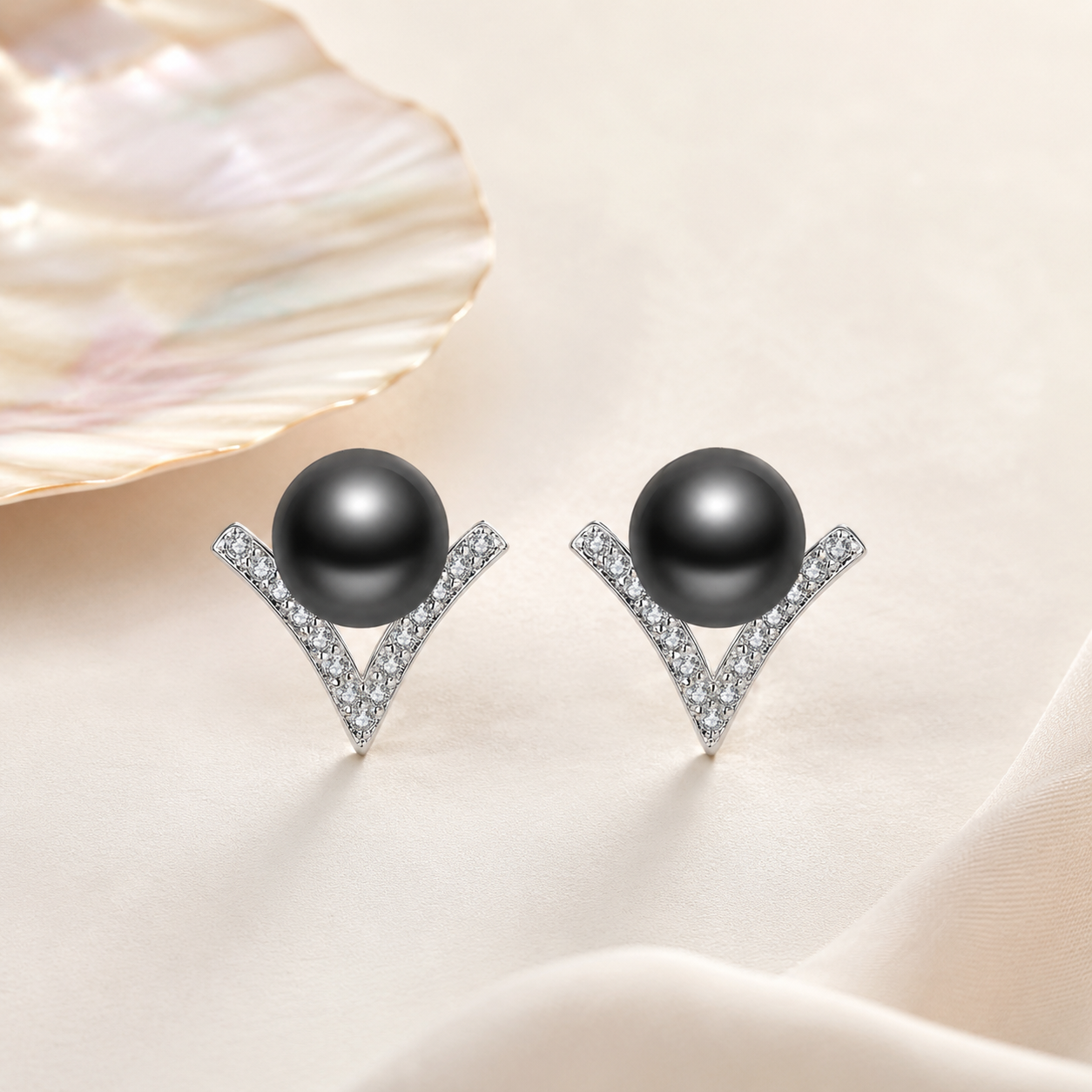 Puces d'Oreilles Perle de Tahiti Noire Argent 925 – Luxe