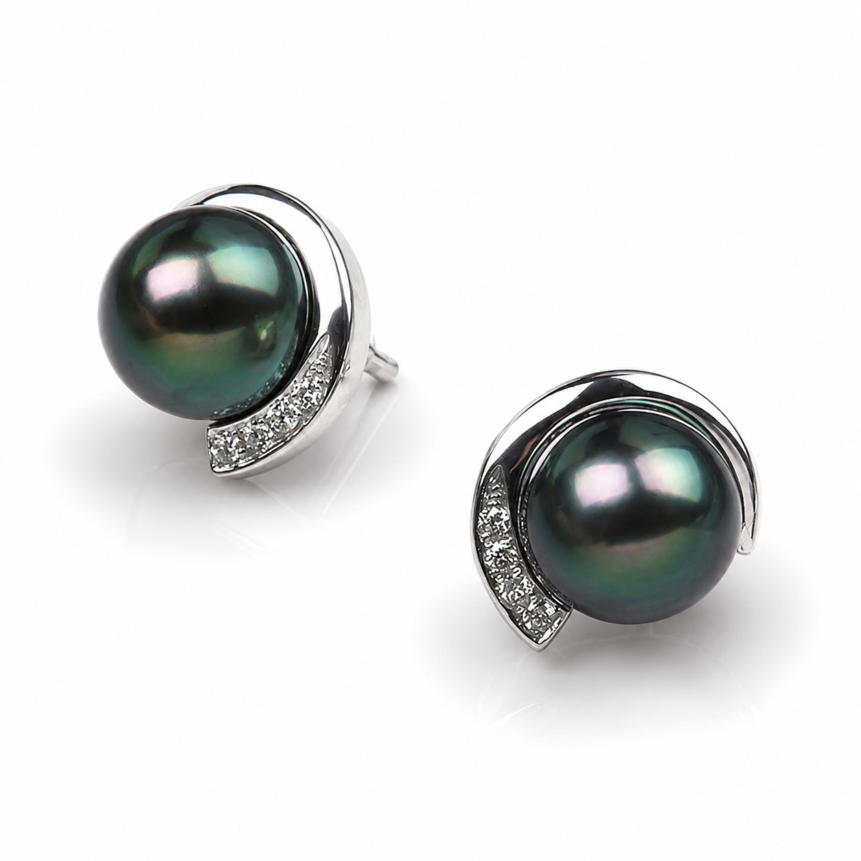 Puces d'Oreilles Perle de Tahiti Noire – Argent 925 (Eau de Mer)