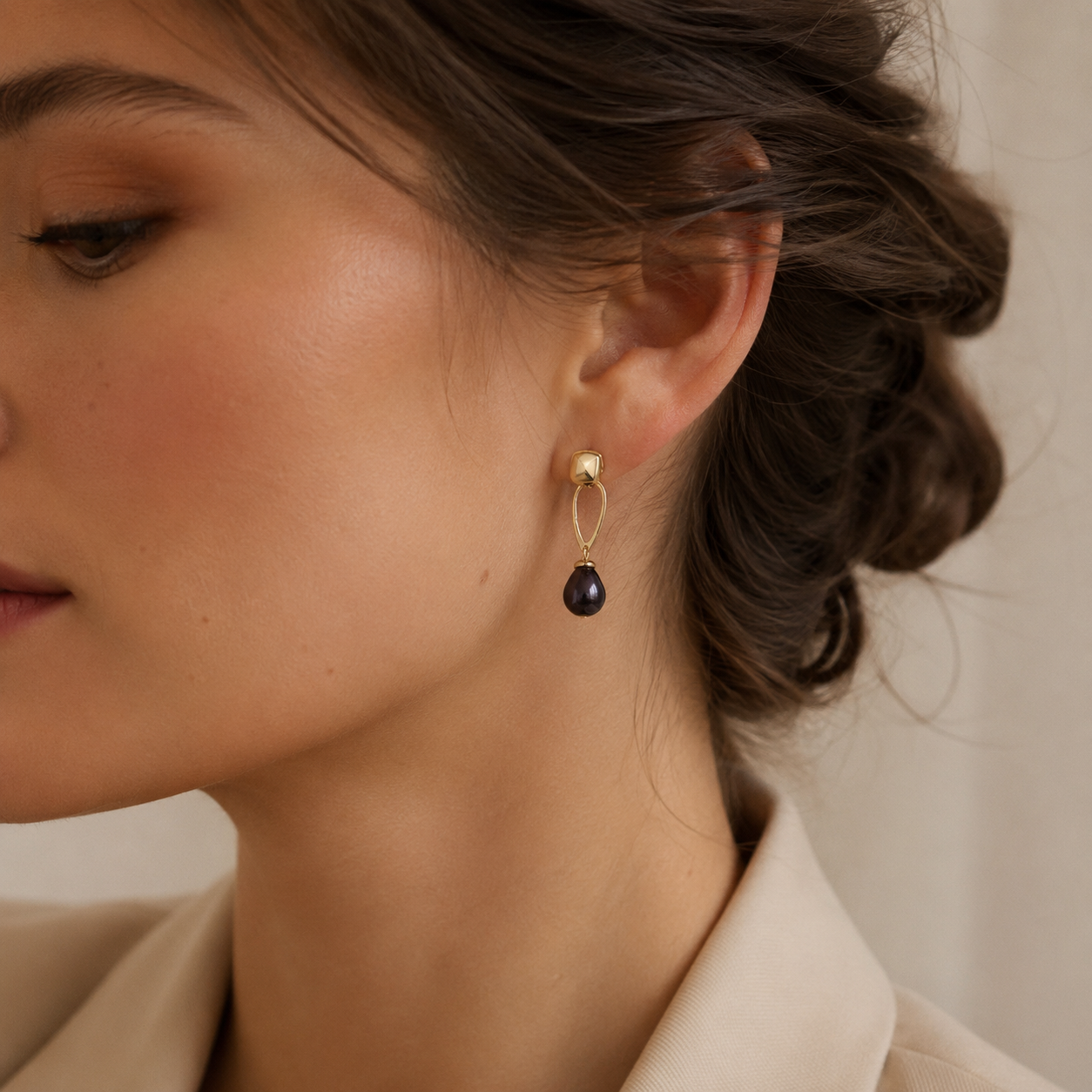 Boucles d'Oreilles Perle de Tahiti Noire de Culture