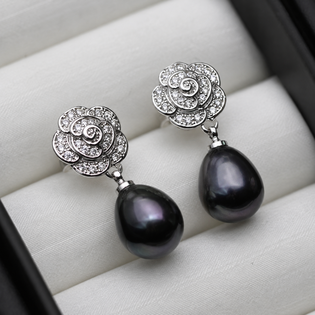 Boucles d'Oreilles Perle de Tahiti Noire Goutte – Argent 925
