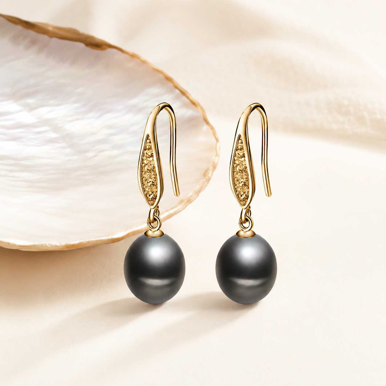 Boucles d'Oreilles Pendantes Perle de Tahiti Noire – Argent 925