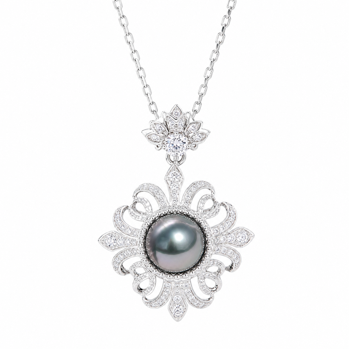 Pendentif Perle de Tahiti – Fleur D’iris 10–11 mm Argent