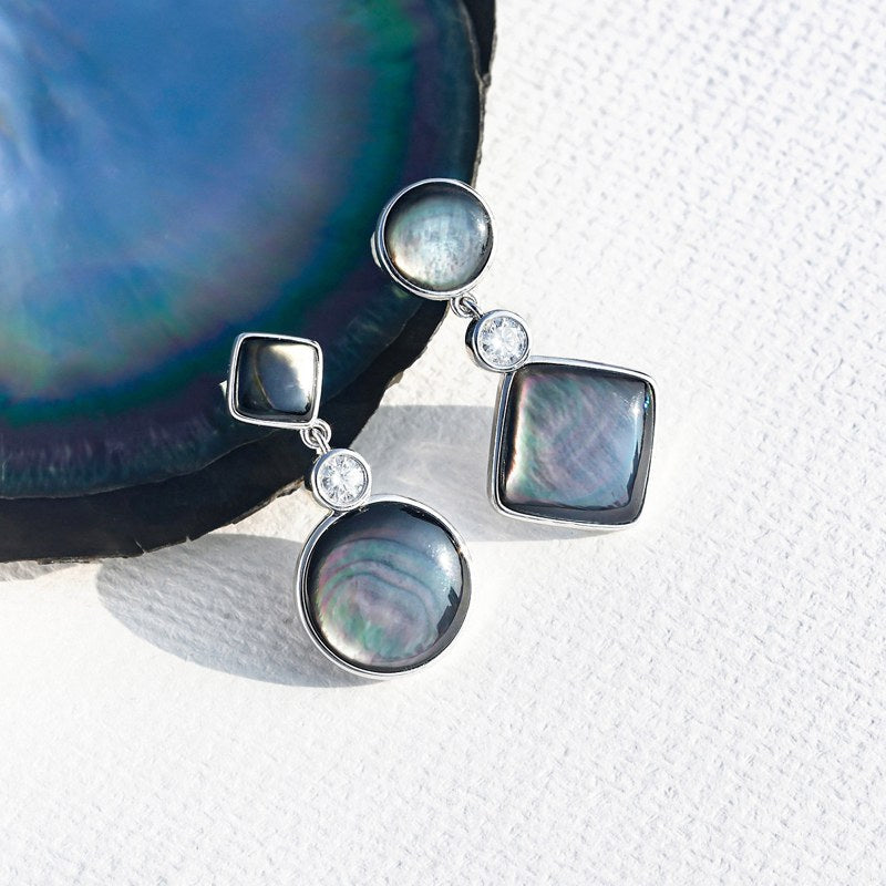 Boucles d'oreilles Perle de Nacre – Asymétrique Rond et Carré – Nacréa Tahiti