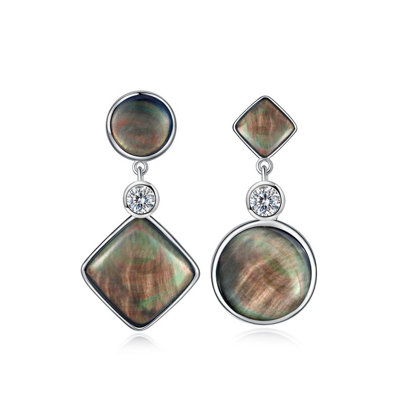 Boucles d'oreilles Perle de Nacre – Asymétrique Rond et Carré – Nacréa Tahiti
