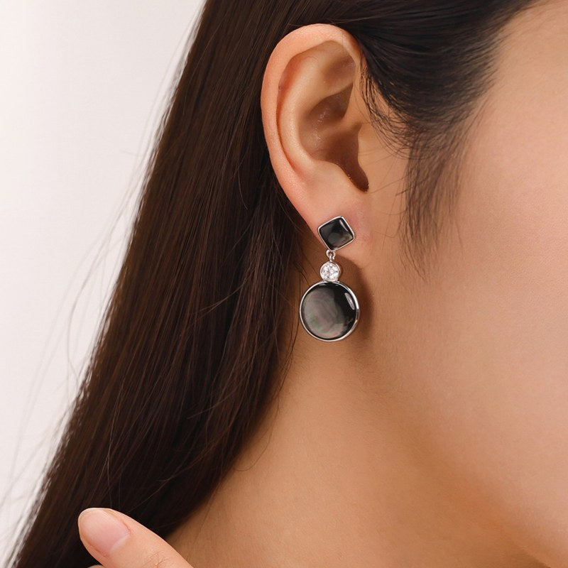 Boucles d'oreilles Perle de Nacre – Asymétrique Rond et Carré – Nacréa Tahiti
