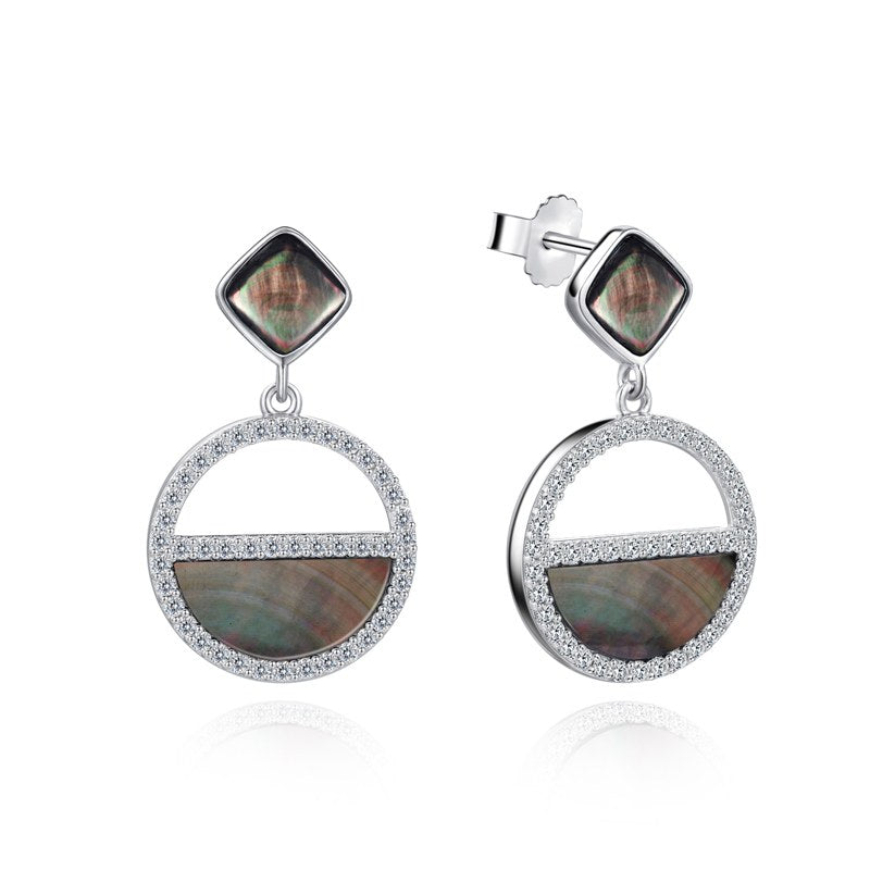 Boucles d'oreilles Perle de Nacre – Cercle Pavé Argent – Nacréa Tahiti