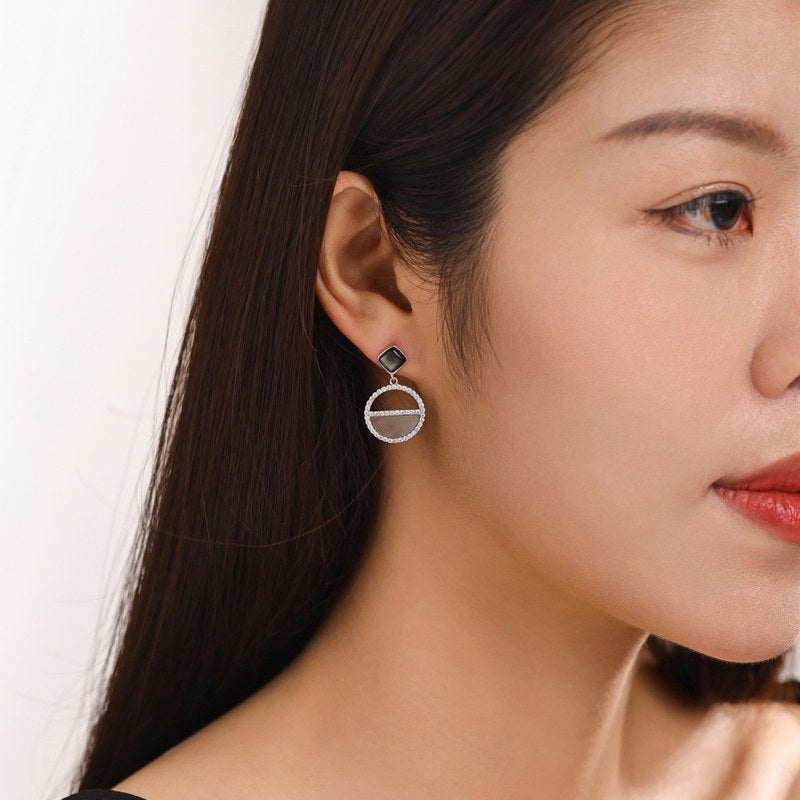 Boucles d'oreilles Perle de Nacre – Cercle Pavé Argent – Nacréa Tahiti