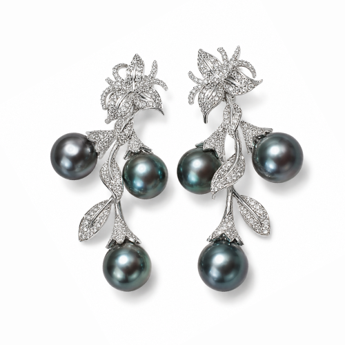Boucles d'Oreilles Perle de Tahiti Verte 8-9 mm – Argent 925