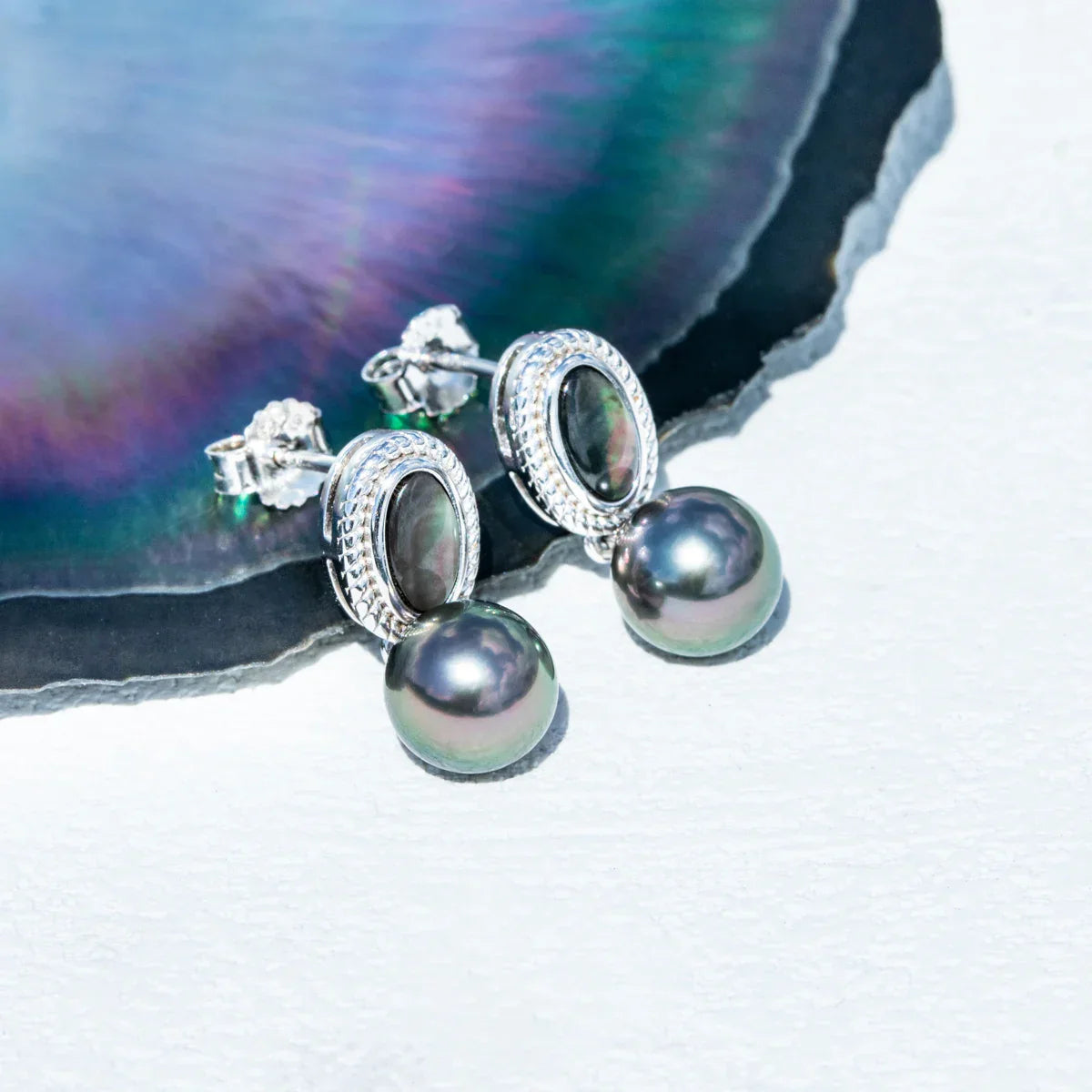 Boucles d'oreilles Perle de Tahiti – 8–9 mm Argent – Nacréa Tahiti