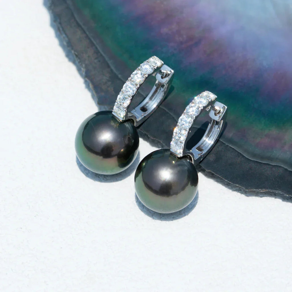 Boucles D'Oreilles Perles de Tahiti – 9–10 mm Or Blanc 10K – Nacréa Tahiti