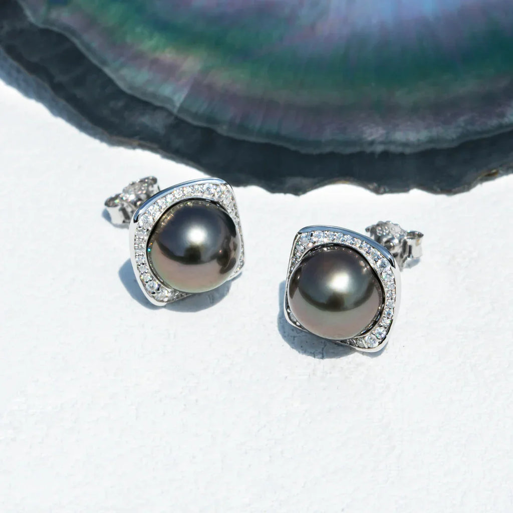 Boucles d'oreilles Perle de Tahiti – 9–10 mm Argent AAAA – Nacréa Tahiti