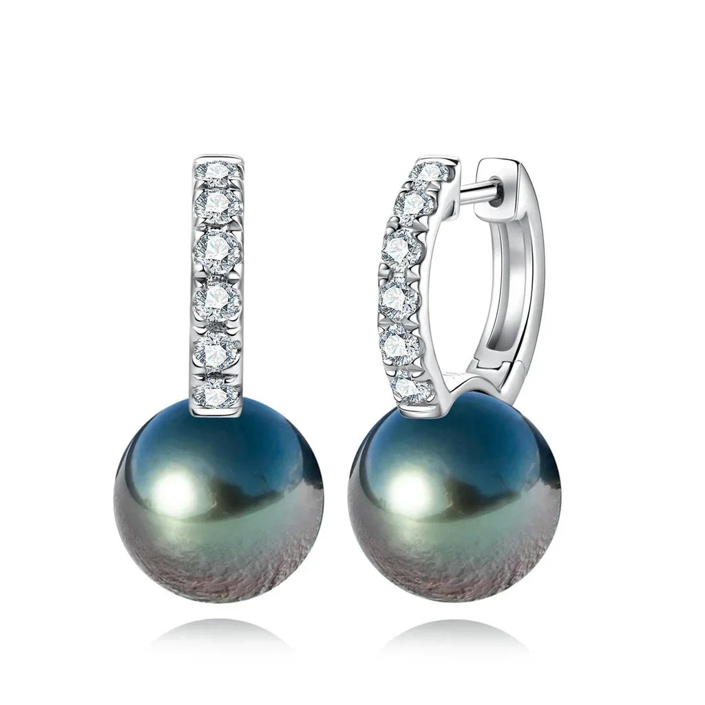 Boucles D'Oreilles Perles de Tahiti – 9–10 mm Or Blanc 10K – Nacréa Tahiti