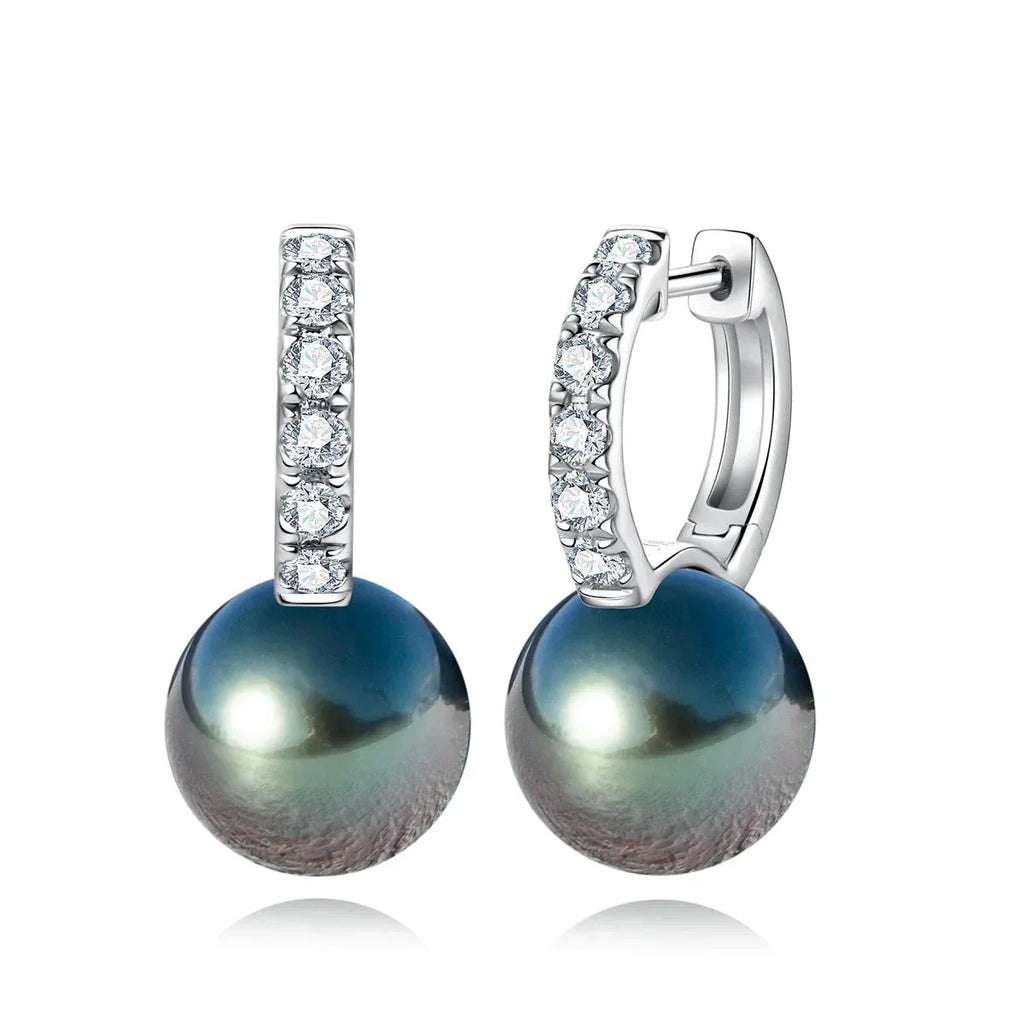 Boucles D'Oreilles Perles de Tahiti – 9–10 mm Or Blanc 10K – Nacréa Tahiti