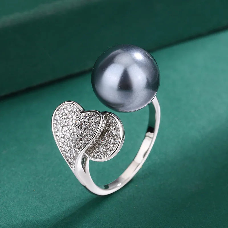 Bague Perle de Tahiti Cœur & Zircon – Argent 925