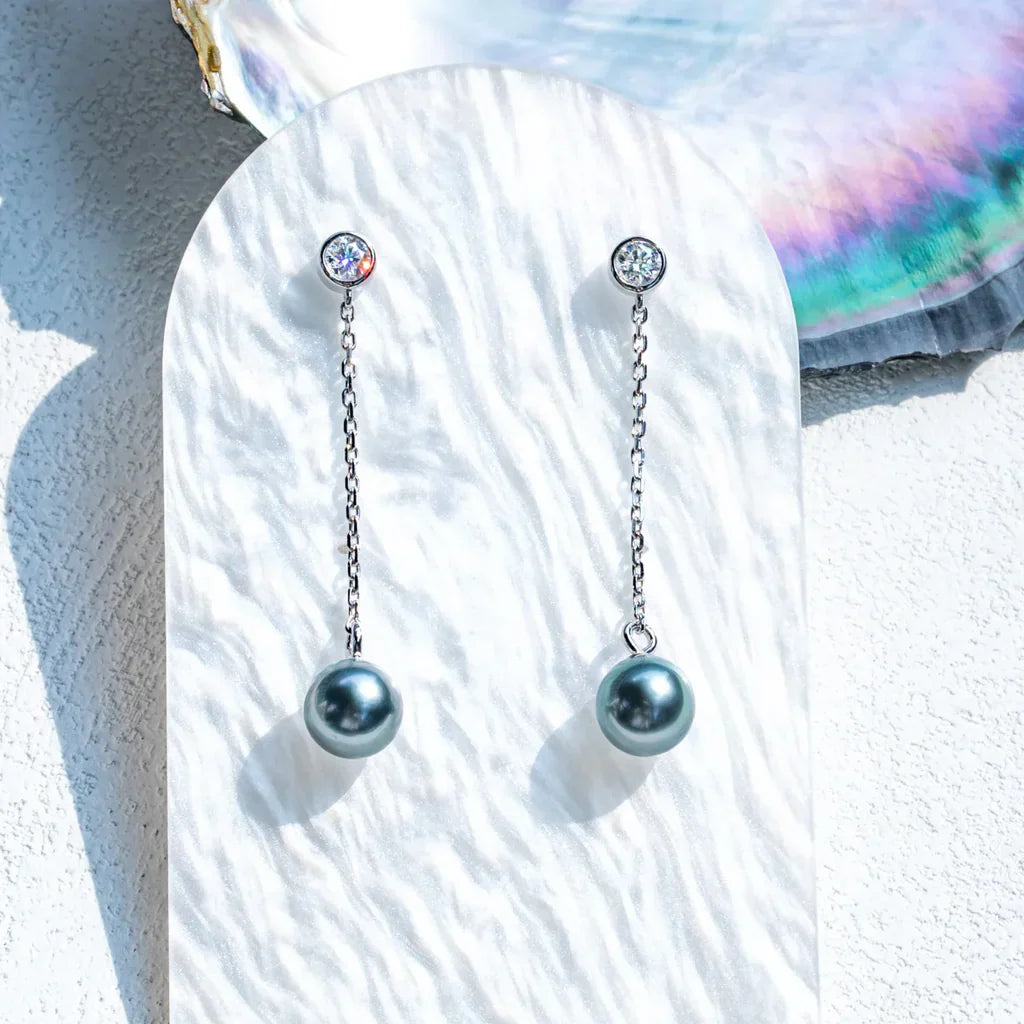Boucles d'oreilles Perle de Tahiti – 9–10 mm Argent – Nacréa Tahiti