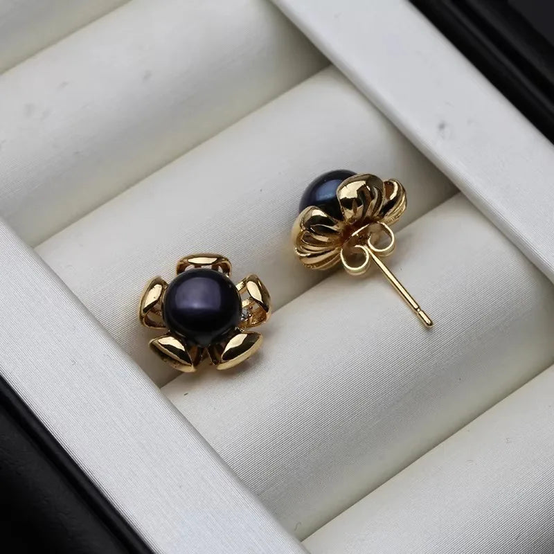Puces d'Oreilles Perle de Tahiti Noire – Argent 925