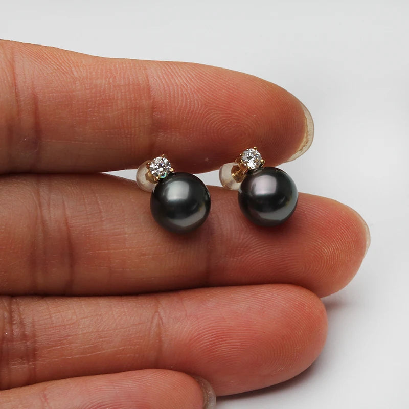 Puces d'Oreilles Perle de Tahiti Noire – Or 18K