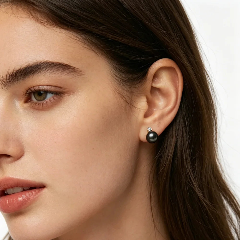 Puces d'Oreilles Perle de Tahiti Noire – Or 18K